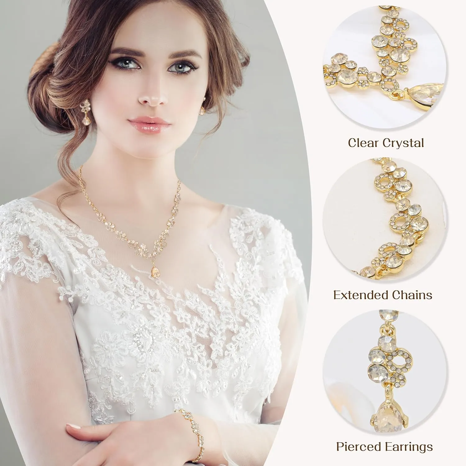 Oriamour Bridal Jewelry Set, Crystal Rhinestone Necklace Bracelet Earrings, Silver