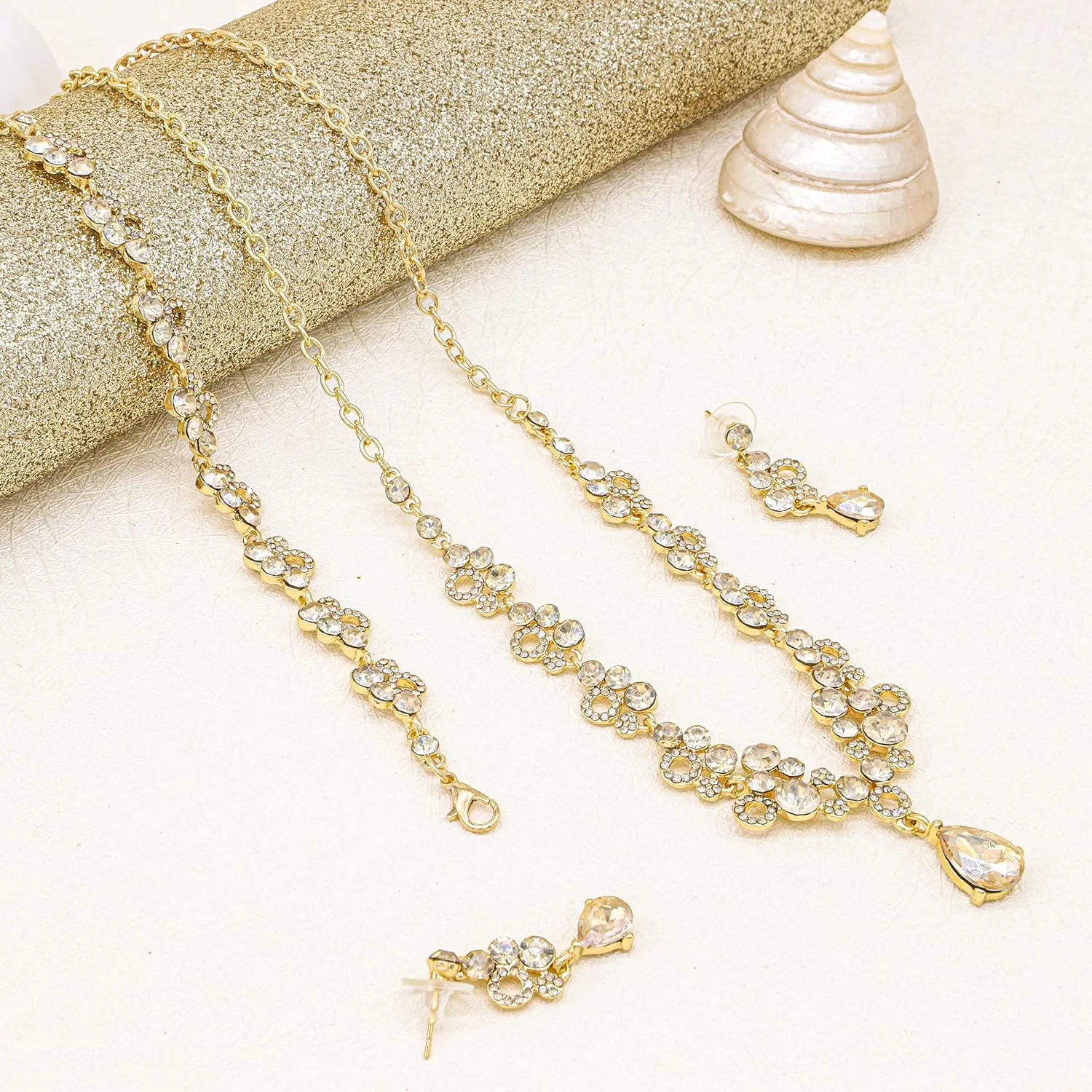 Oriamour Bridal Jewelry Set, Crystal Rhinestone Necklace Bracelet Earrings, Silver