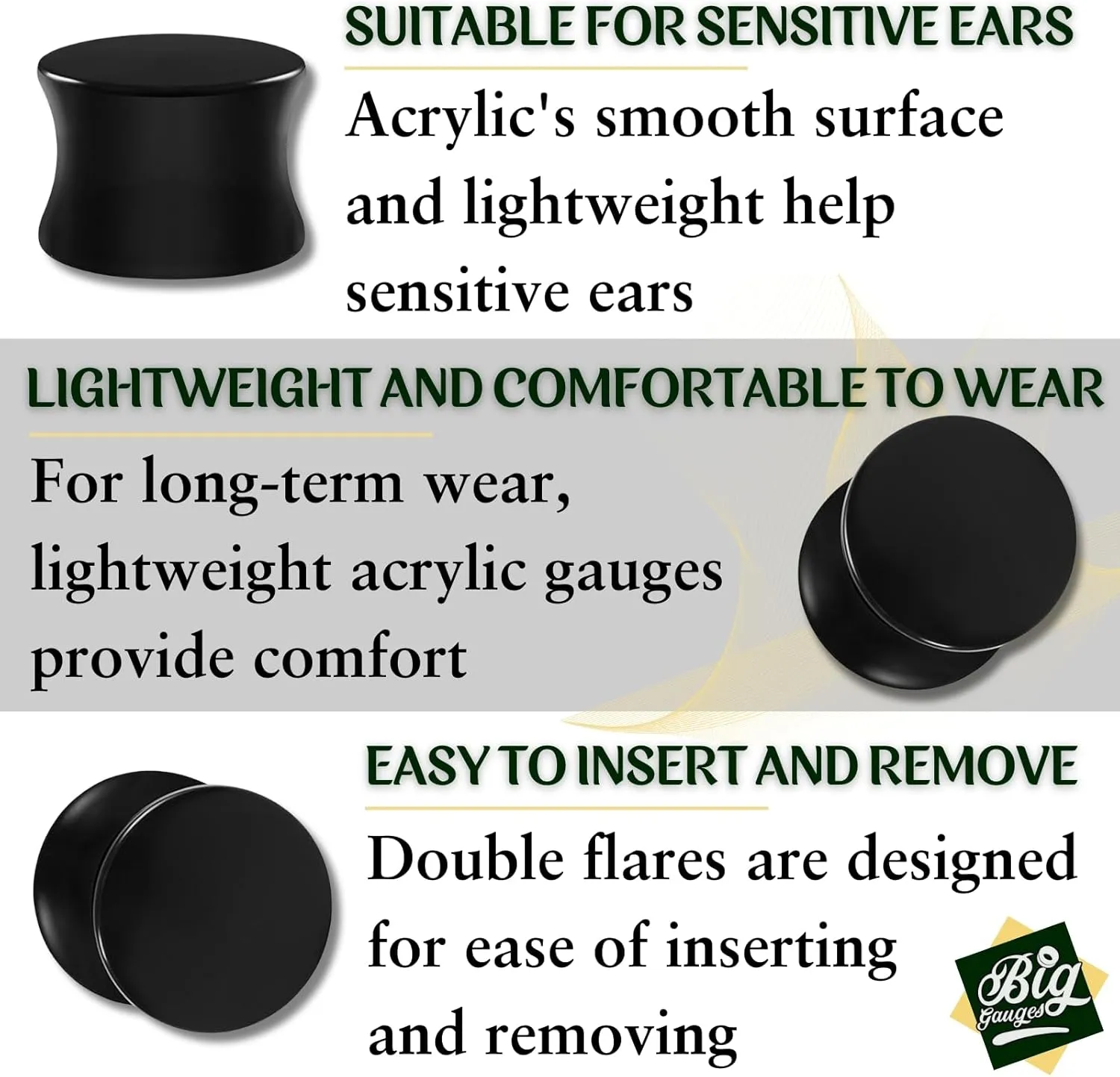 Pair of Black Acrylic Double Flare Piercing Jewelry Ear Plug Stretcher Lobe Earring