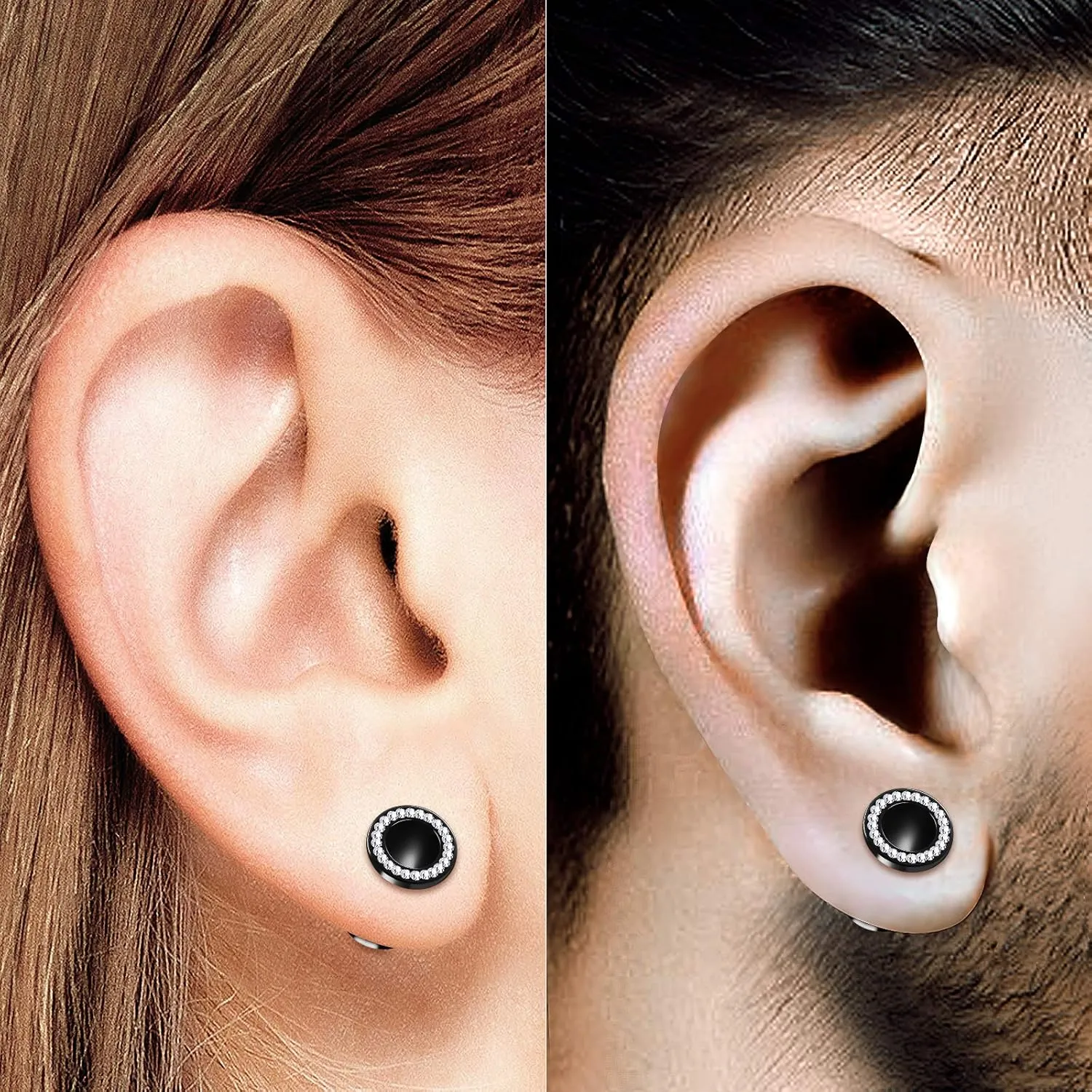 Pair of Black Acrylic flesh Screw-fit Tunnels Clear Crystal Piercing Jewelry Stretcher Ear Plugs Earring Lobe