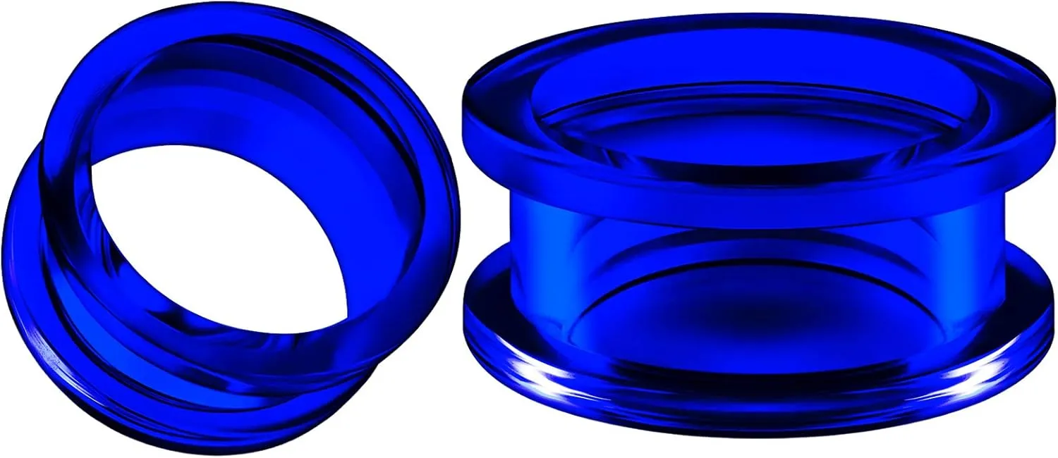 Pair of Blue Acrylic flesh Tunnels External Piercing Jewelry Stretcher Screw-fit Ear Plugs Earring Lobe
