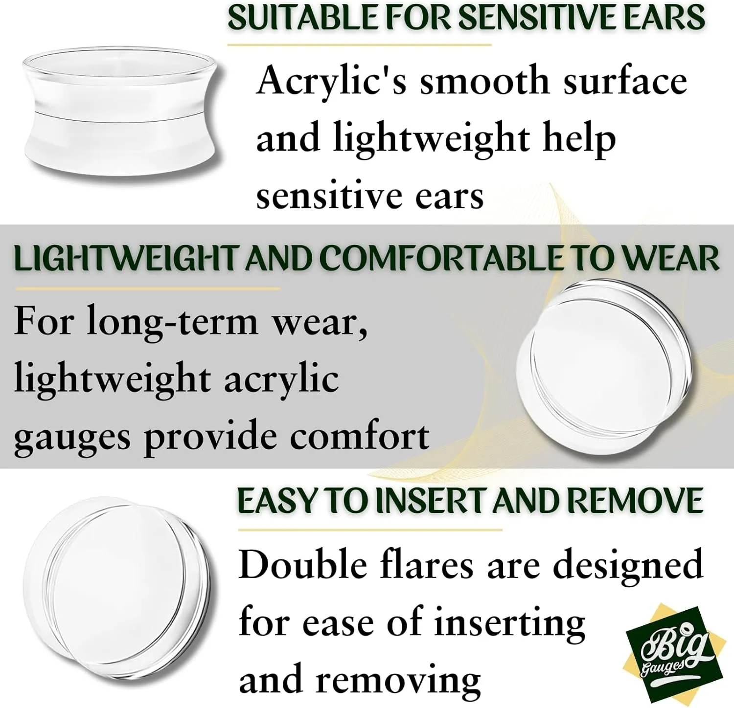 Pair of Clear Acrylic Double Flare Piercing Jewelry Stretcher Earring Ear Lobe Plug