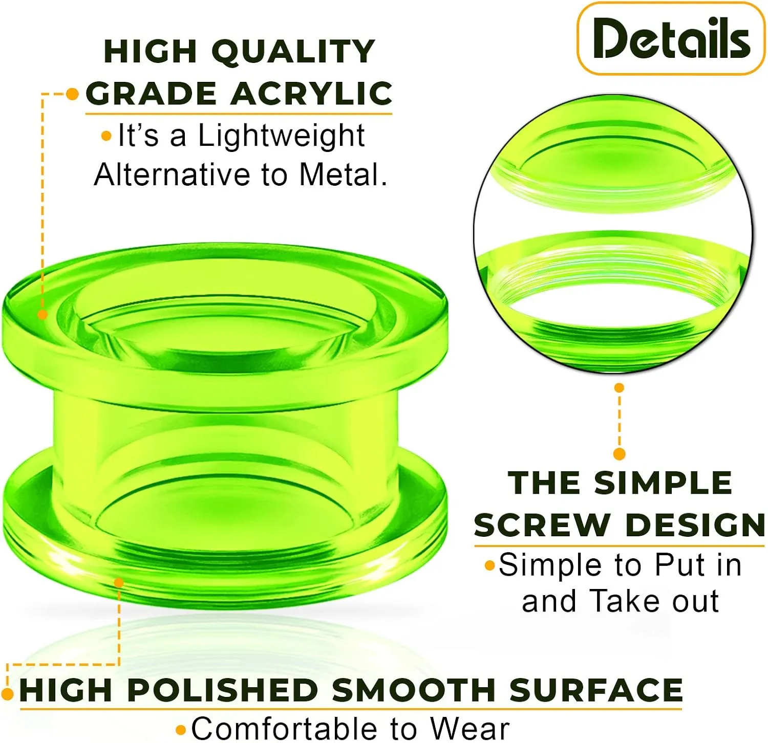 Pair of Green Acrylic flesh Tunnels External Piercing Jewelry Stretcher Screw-fit Ear Plugs Earring Lobe
