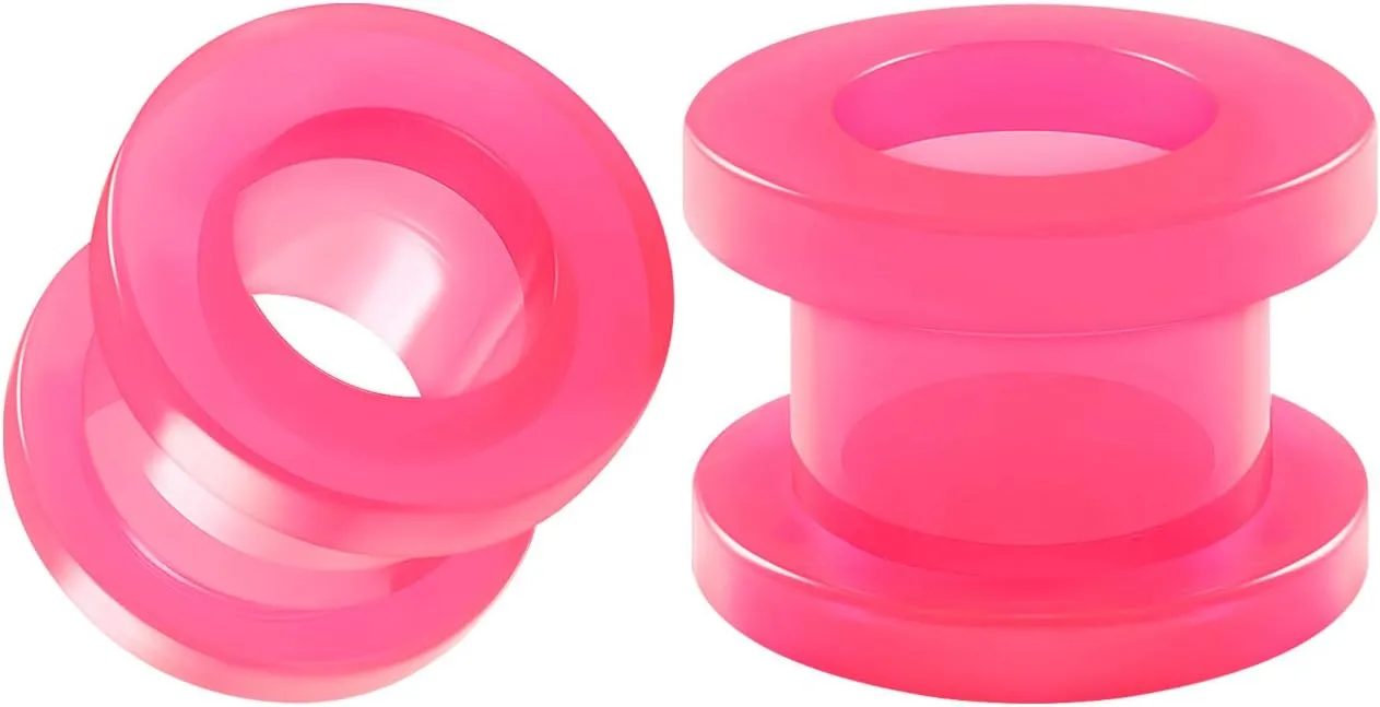 Pair of Pink Acrylic flesh Tunnels External Piercing Jewelry Stretcher Screw-fit Ear Plugs Earring Lobe