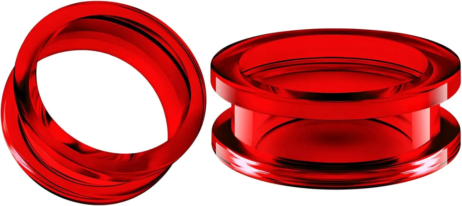 Pair of Red Acrylic flesh Tunnels External Piercing Jewelry Stretcher Screw-fit Ear Plugs Earring Lobe