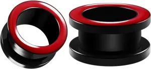 Pair of Red Acrylic flesh Tunnels Screw-fit colored rim Piercing Jewelry Stretcher Ear Plugs Earring Lobe