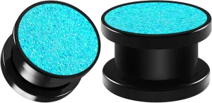 Pair of Screw Black Acrylic Tunnels Piercing Jewelry Ear Tunnel Earring Lobe Stretcher