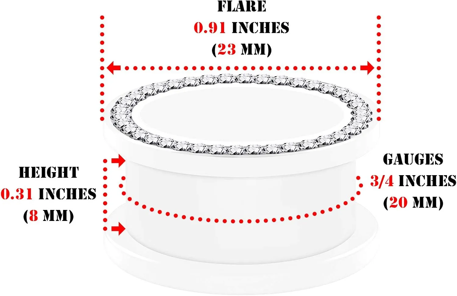 Pair of White Acrylic Screw flesh Tunnels Clear Crystal Piercing Jewelry Studded rim Stretcher Ear Plugs Earring Lobe