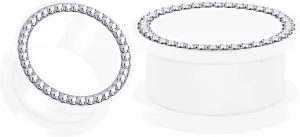 Pair of White Acrylic Screw flesh Tunnels Clear Crystal Piercing Jewelry Studded rim Stretcher Ear Plugs Earring Lobe