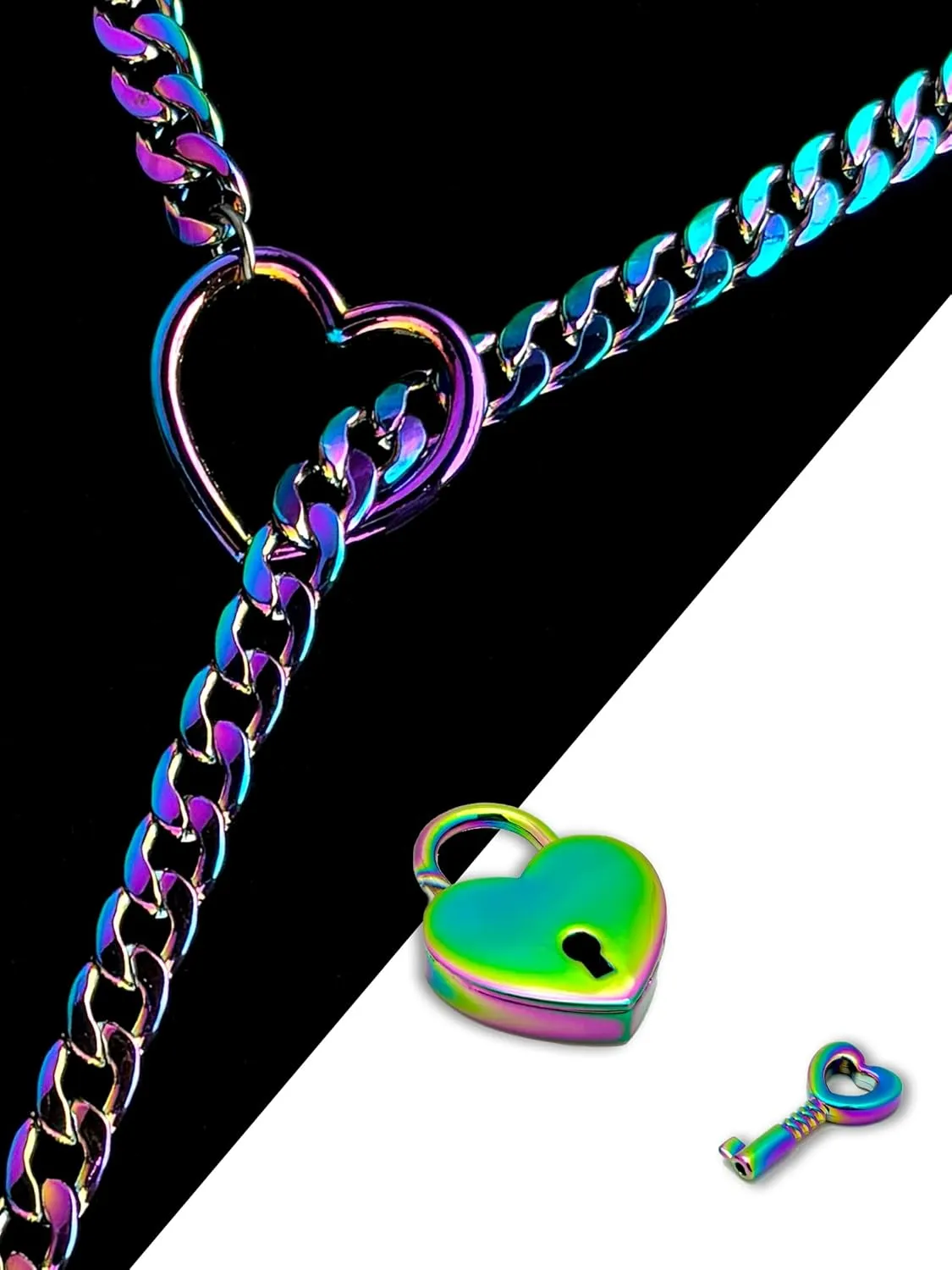 paloli Womens Slip Chain Necklace Heart O-Ring, Punk Rock Cuban Long Necklace Jewelry For Women, Adjustable Lariat Y-Necklace Heart Locker With Key