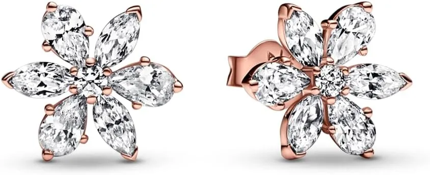 PANDORA Timeless Sparkling Herbarium Cluster Stud Earrings - Gift for Her - 14k Rose Gold-Plated Earrings & Cubic Zirconia - With Gift Box