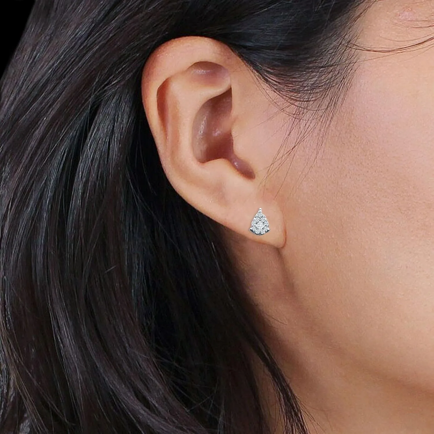 Pear Teardrop Design 7.2mm Round & Princess Cut Cubic Zirconia Stud Earring Fashion Vintage Style Push Back Earring Solid 925 Sterling Silver Birthday Gift For Women