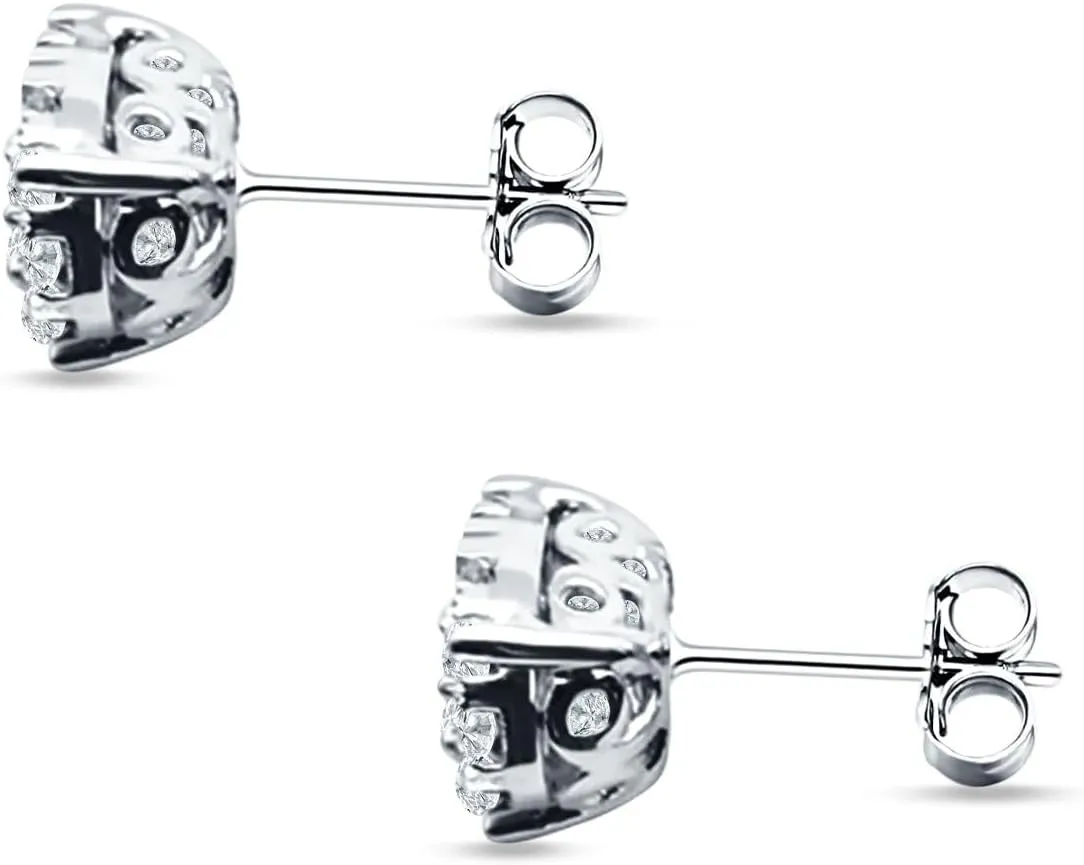Pear Teardrop Design 7.2mm Round & Princess Cut Cubic Zirconia Stud Earring Fashion Vintage Style Push Back Earring Solid 925 Sterling Silver Birthday Gift For Women