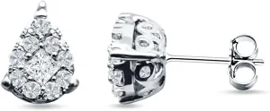 Pear Teardrop Design 7.2mm Round & Princess Cut Cubic Zirconia Stud Earring Fashion Vintage Style Push Back Earring Solid 925 Sterling Silver Birthday Gift For Women