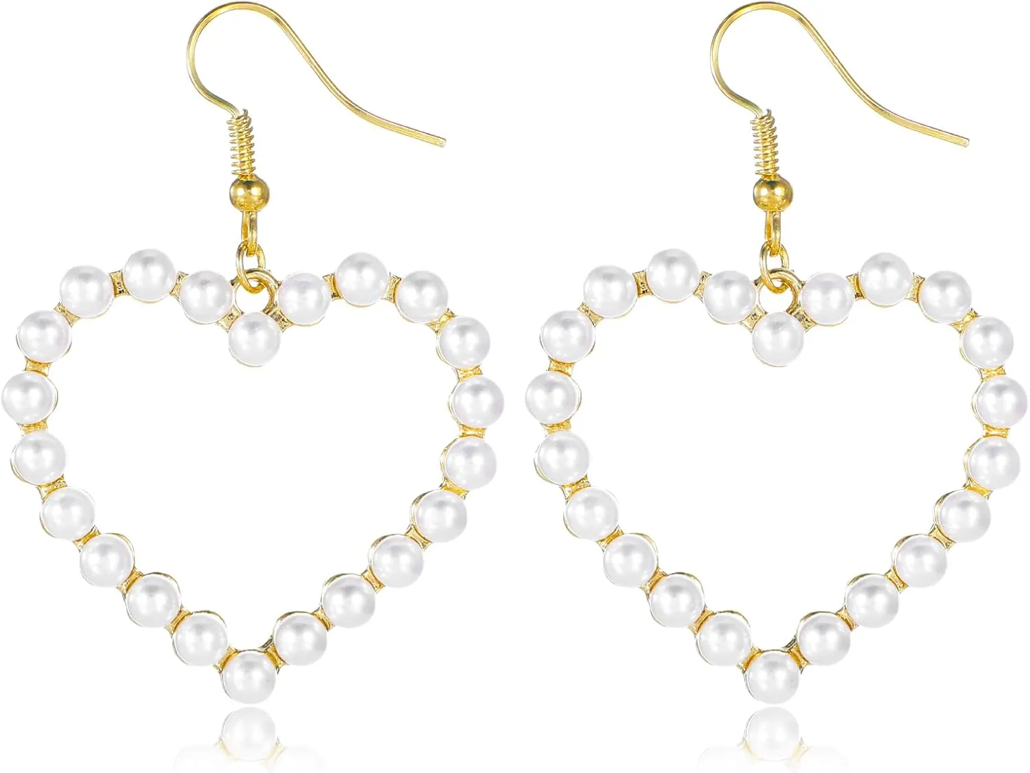 Pearl Heart Earrings White Plated Heart Hoop Earrings Drop Dangle Statement Earring Long Chain Tassel Jewelry for Women Valentines Christmas Bridal Wedding