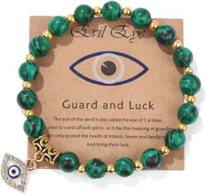 Pingyongchang Pink Evil Eye Bracelets for Women Inspirational Bracelets for Friends Lovers Families Mal De Ojo Protection Bracelet Natural Stone Beads Bracelet