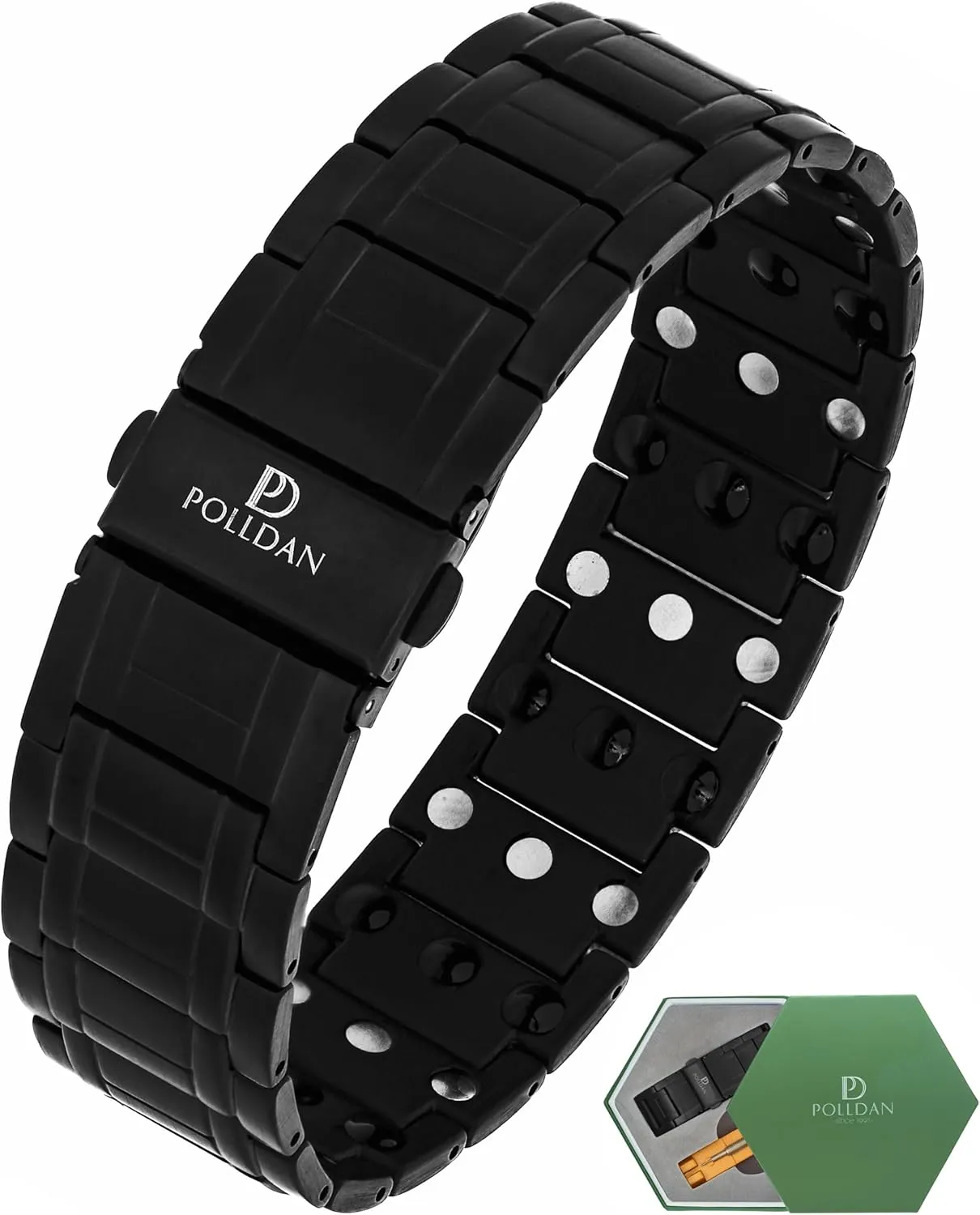 POLLDAN 3X Power Magnetic Bracelets For Men | 6200 Gauss Strength Mens Titanium Bracelet with Fold-Over Clasp, Adjustable Length, Gift Box, Sizing Tool | Innovative Magnets Alloy - Patent