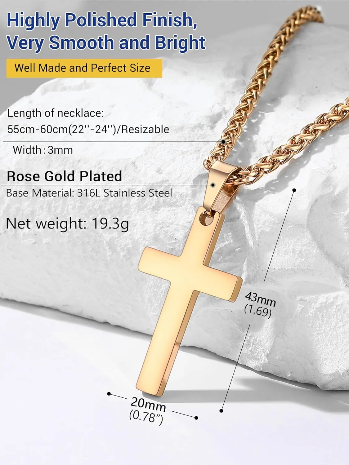 PROSTEEL Cross Necklace for Men Women, 316L Stainless SteelGold/Silver/Black/Rose Gold/Blue Tone, Hypoallergenic, Two Sizes, Come with Box