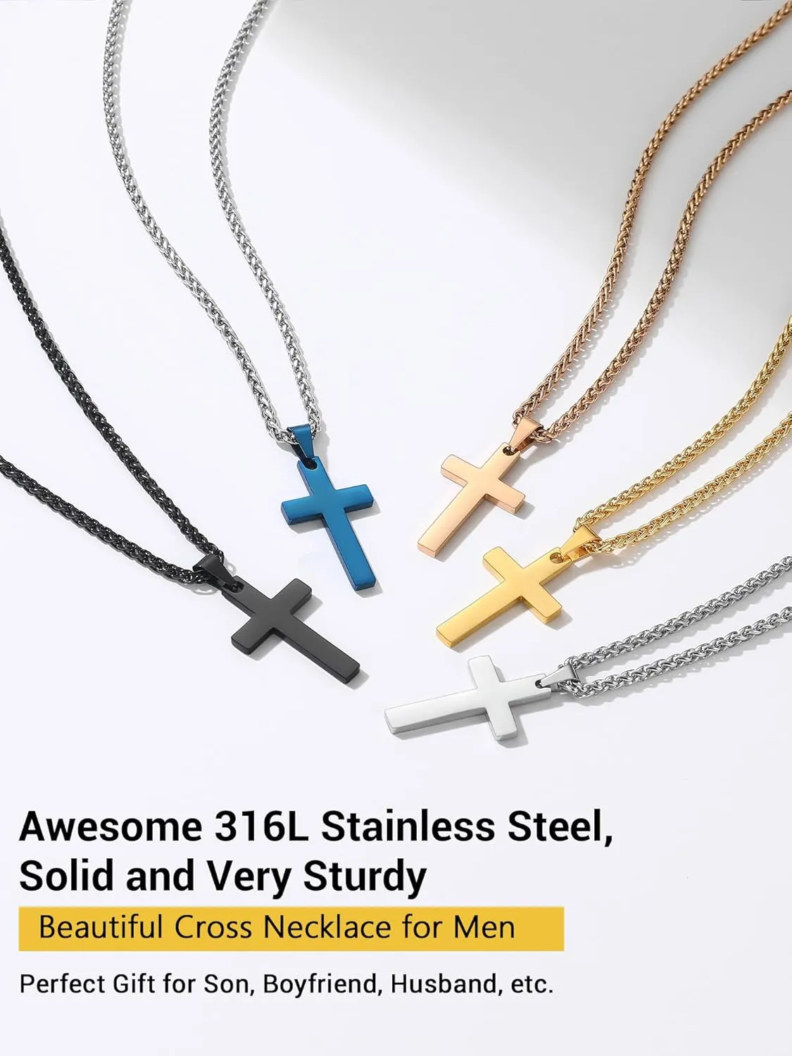 PROSTEEL Cross Necklace for Men Women, 316L Stainless SteelGold/Silver/Black/Rose Gold/Blue Tone, Hypoallergenic, Two Sizes, Come with Box