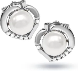 QUADRI Pearl Earrings for Women, 925 Sterling Silver Heart Shaped Earrings, Cultured Pearl 6.5mm, Jewelry Gift Idea, Made in Italy, Box Included