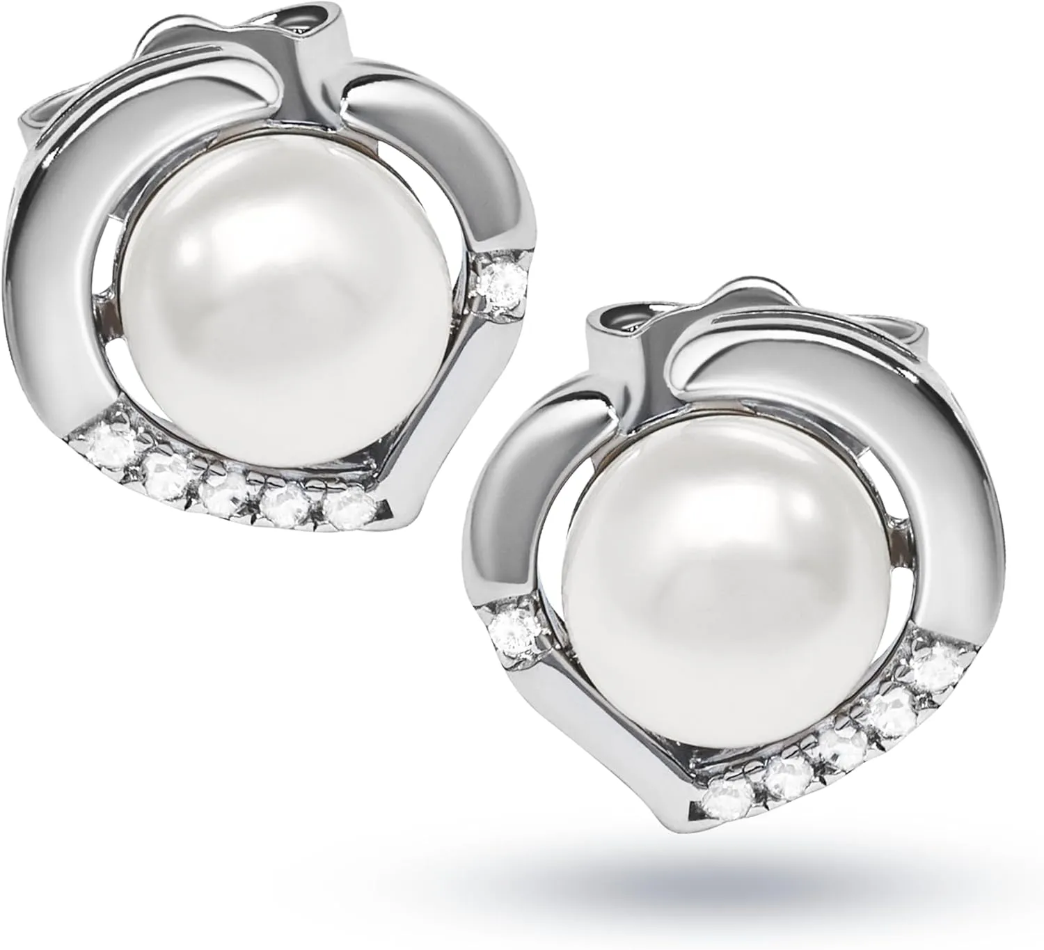 QUADRI Pearl Earrings for Women, 925 Sterling Silver Heart Shaped Earrings, Cultured Pearl 6.5mm, Jewelry Gift Idea, Made in Italy, Box Included