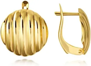 Ribbed Latch Back Earrings Real Solid 14K Yellow Gold