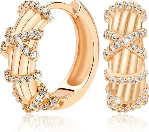 Richapex 18K Crystal Heart Hoop Earrings for Women with Locket Design, White Crystal Cubic Zirconia Dangling Earrings Fine Jewelry Gifts for Her