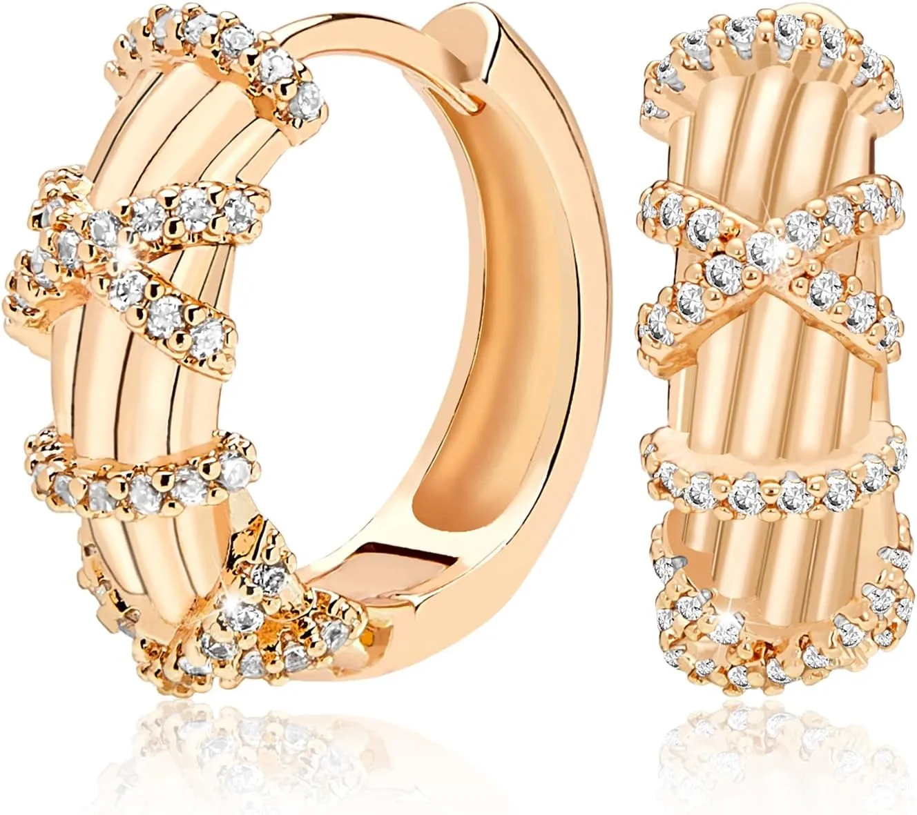 Richapex 18K Crystal Heart Hoop Earrings for Women with Locket Design, White Crystal Cubic Zirconia Dangling Earrings Fine Jewelry Gifts for Her