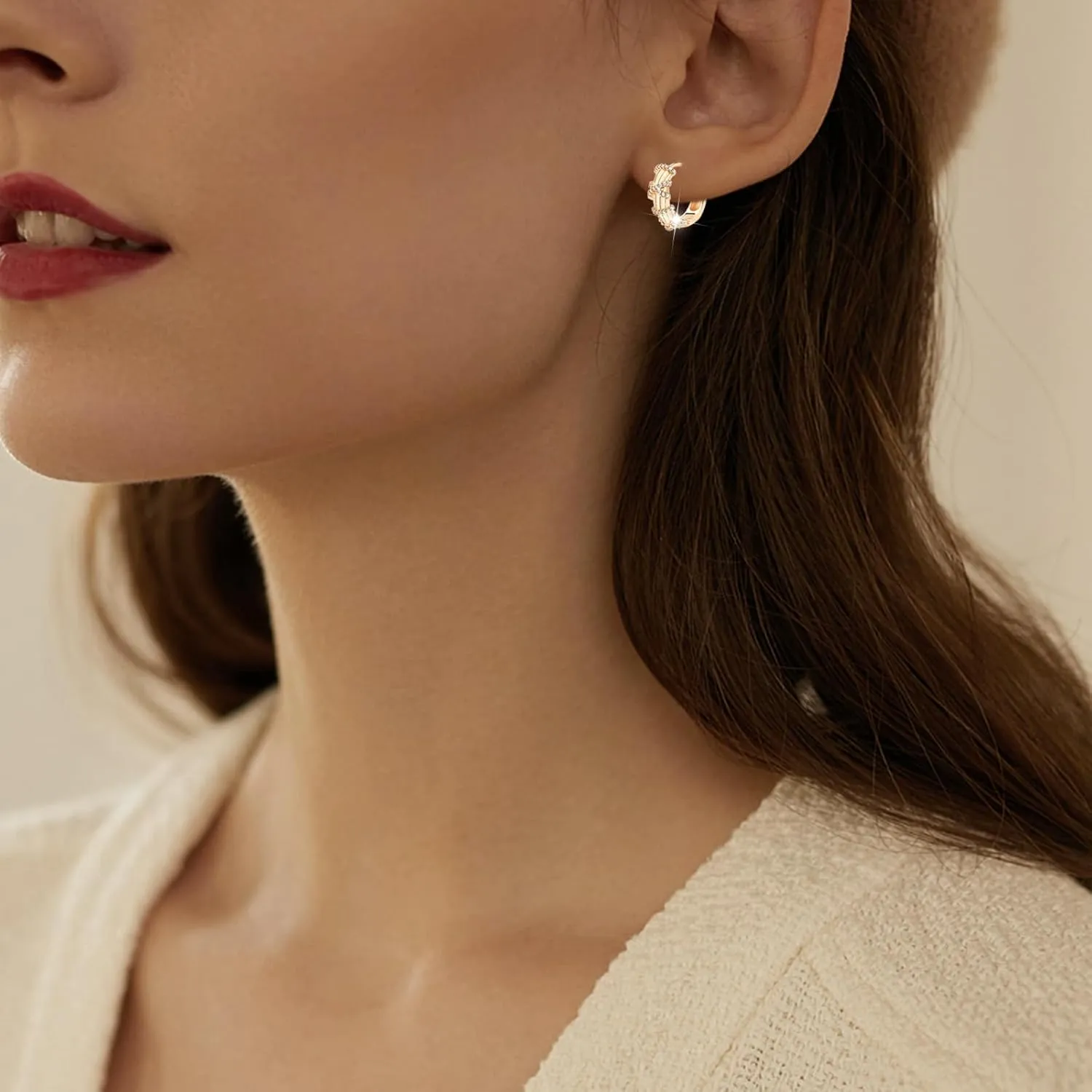 Richapex 18K Crystal Heart Hoop Earrings for Women with Locket Design, White Crystal Cubic Zirconia Dangling Earrings Fine Jewelry Gifts for Her