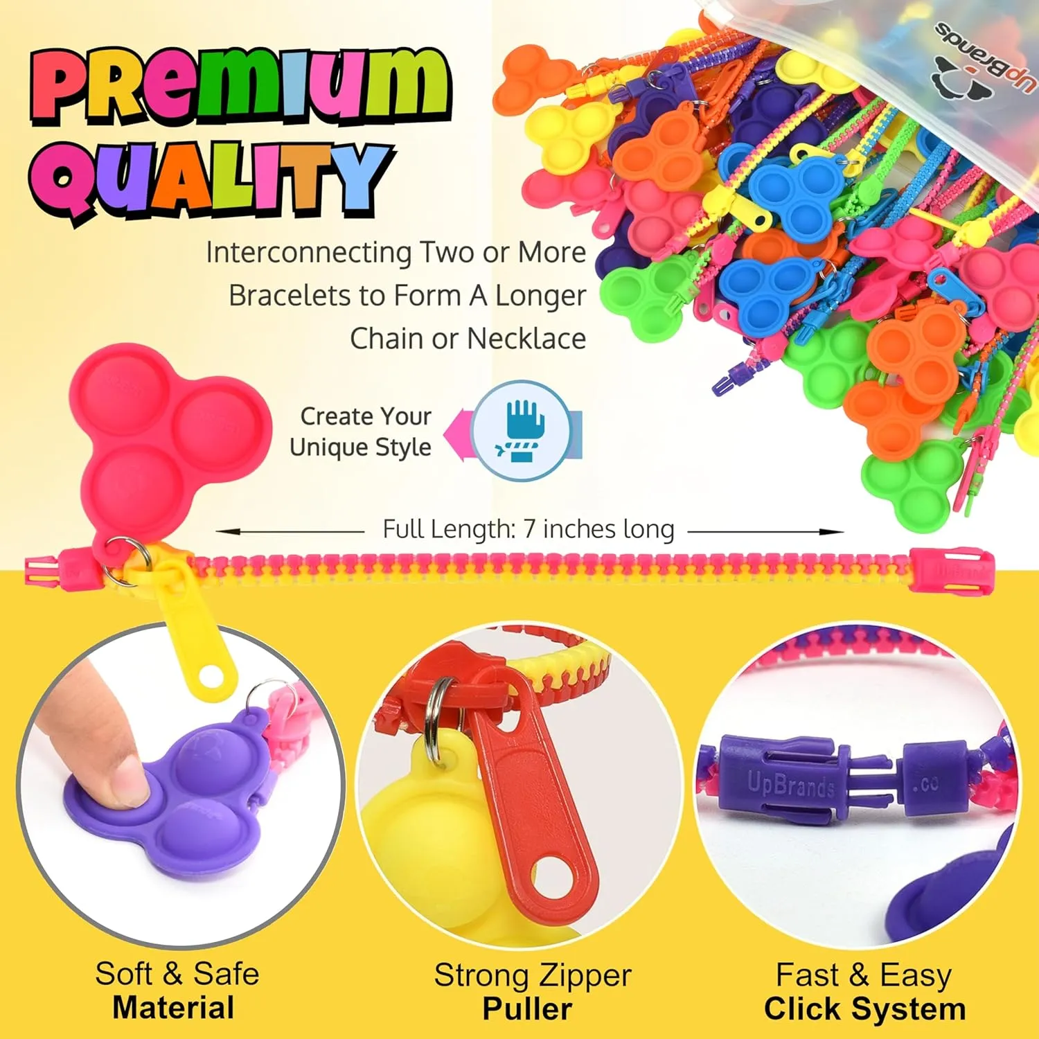 UpBrands 48-Pack Pop-It Zipper Bracelets with Valentine's Day Cards - Perfect Sensory Gifts for Classroom Exchanges and Kids Joyful Moments