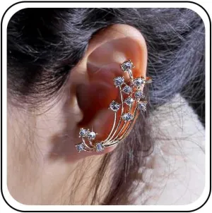 Vintage Crystal Flower Ear Cuff Earrings Cluster Rhinestone Ear Climber Earrings Rhinestone Flower Cartilage Earrings Gold Cz Wrap Around Earrings Jewelry for Women