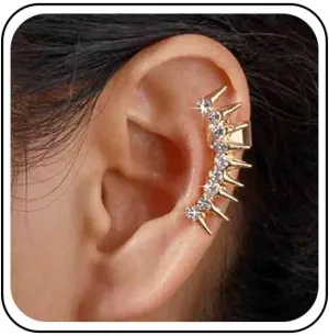 Vintage Crystal Spike Ear Cuff Earrings Rhinestone Spike Cartilage Earrings Gold Spike Cz Wrap Cuff Earrings Rhinestone No Piercing Earrings Jewelry for Women