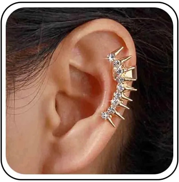 Vintage Crystal Spike Ear Cuff Earrings Rhinestone Spike Cartilage Earrings Gold Spike Cz Wrap Cuff Earrings Rhinestone No Piercing Earrings Jewelry for Women