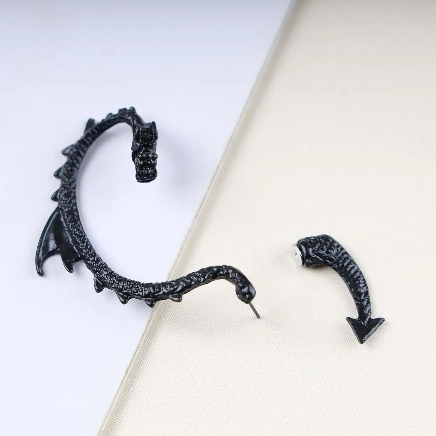 Vintage Dragon Ear Cuff Wrap Earrings - Ear Climber, Black Wrap Around, Ancient Cartilage Ear Clip Jewelry