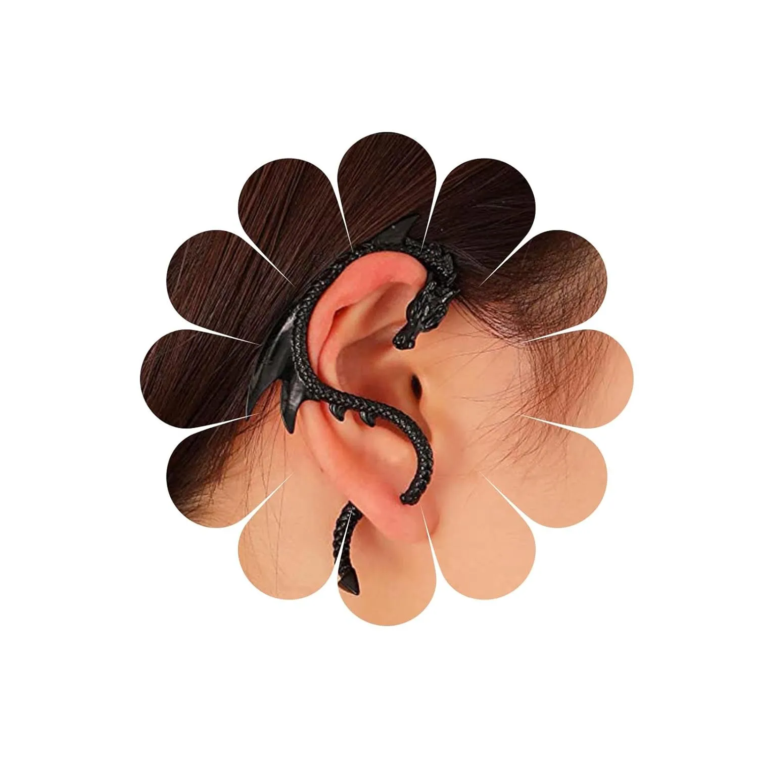 Vintage Dragon Ear Cuff Wrap Earrings - Ear Climber, Black Wrap Around, Ancient Cartilage Ear Clip Jewelry