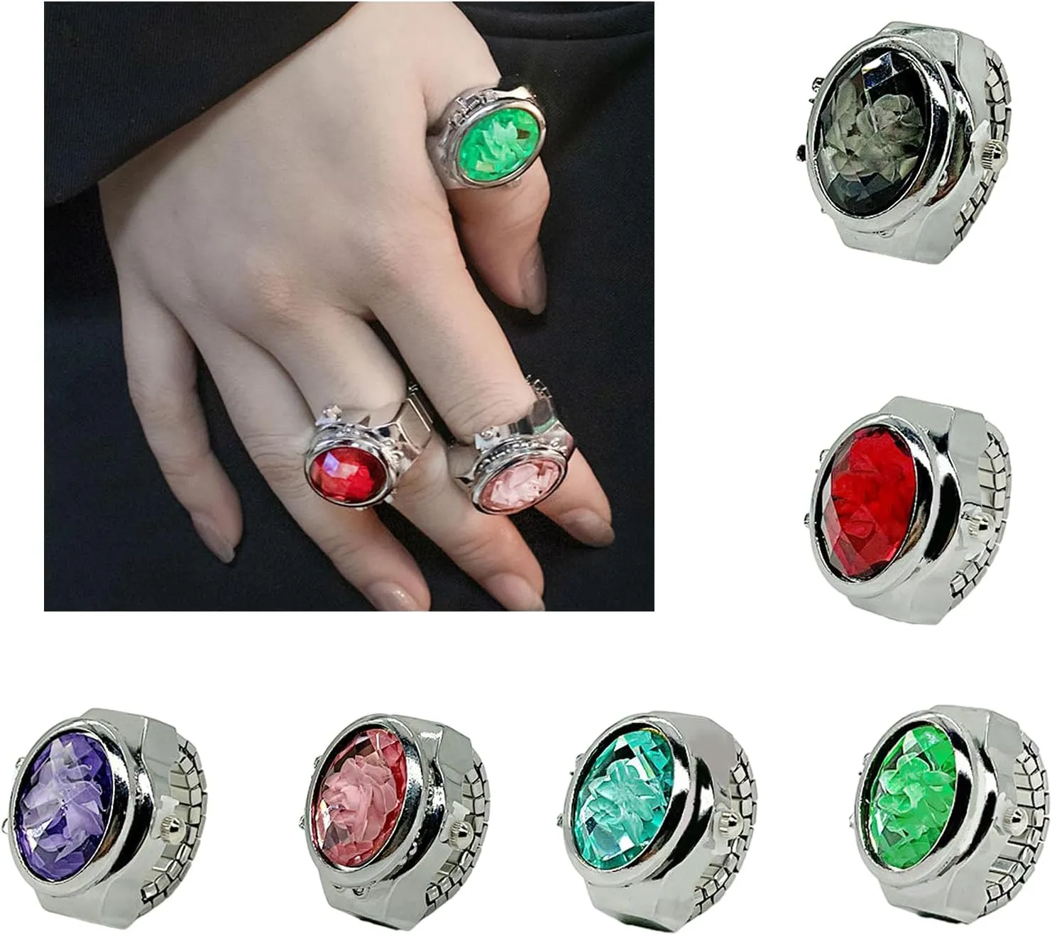 Vintage Finger Watch Elastic Strap Alloy Watches Couple Rings Jewelry Clock Retro Watch Rings for Women Men