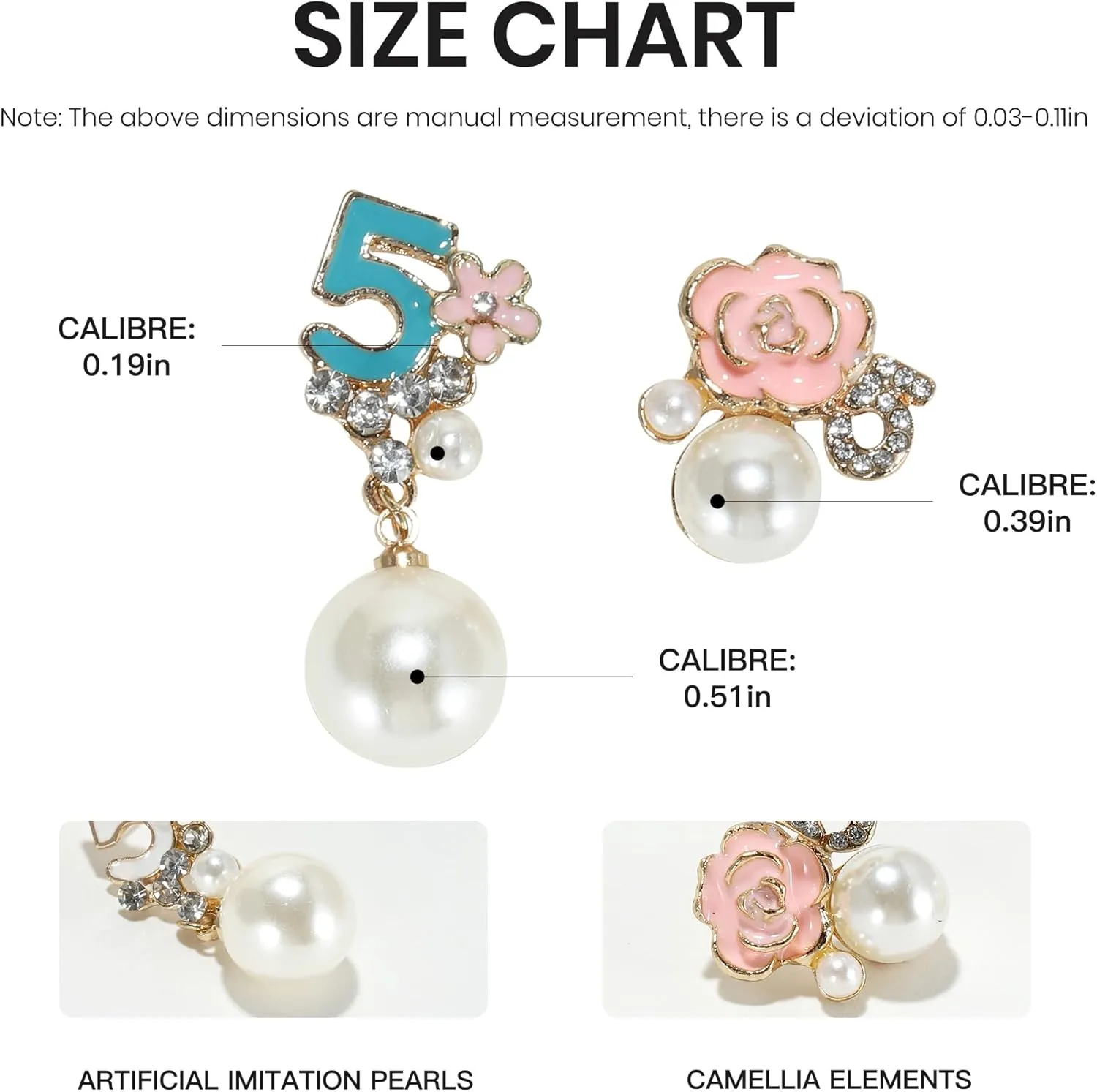 Vintage Jewelry Number 5 Earrings Camellia Studs Asymmetric Pearl Earrings Jewelry for Women-White/Black/Pink
