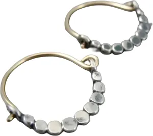Vintage Metal Small Hand Beaded Minimalist Mixed Metal Hoop Small Hoop Unique Jewelry Gift