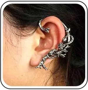 Vintage Punk Snake Ear Cuff Wrap Earrings Snake Ear Clip Wrap Around Earring Gold Flower Branch Wrap Earrings Flower Climber Earrings Jewelry for Women (Gold)